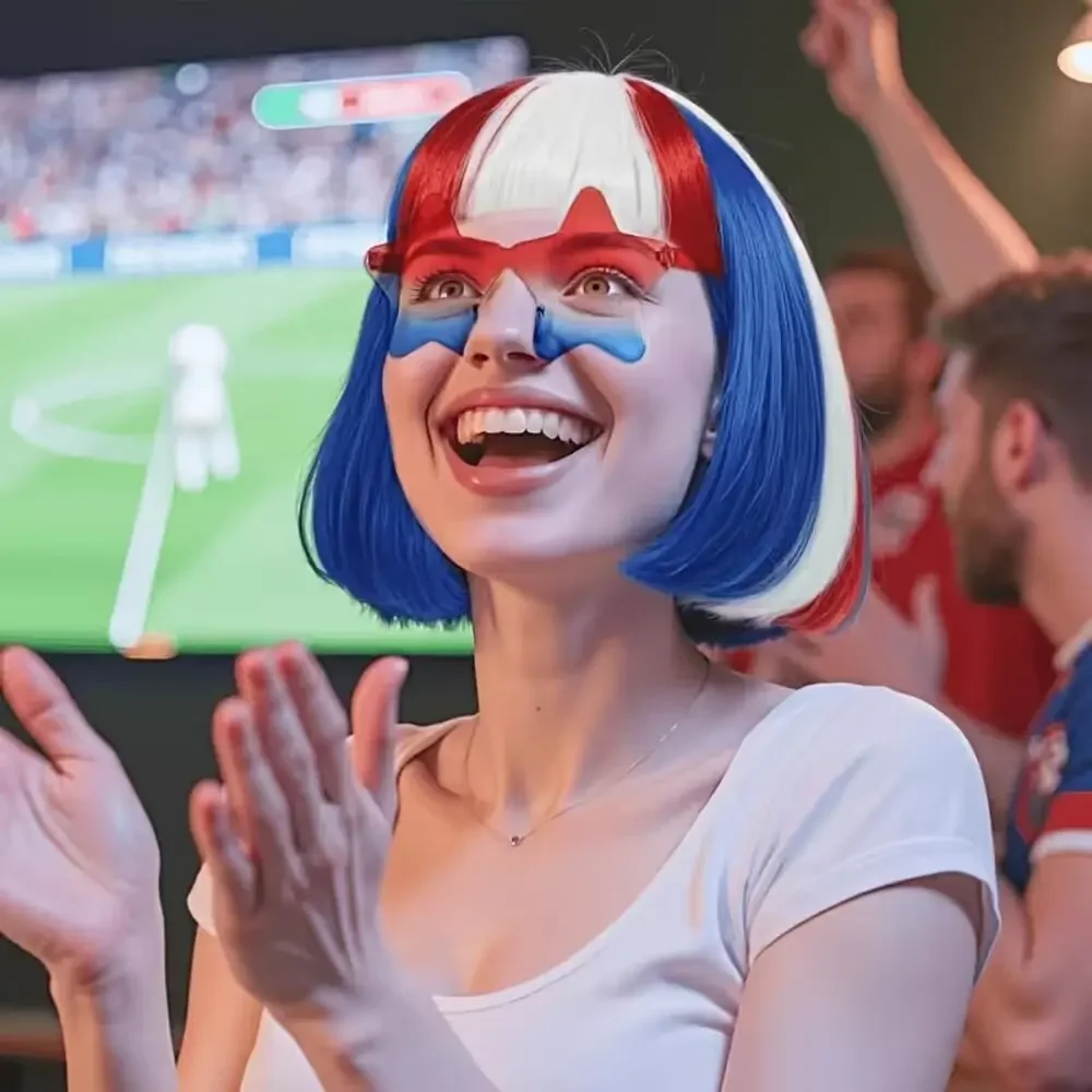 USA Soccer Fan Costume Kit Patriotic Bob Wig with Hair Cap Glasses Halloween New